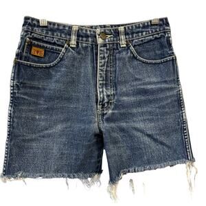 VTG Sergio Valente High Rise Denim Cut Off Shorts Dark Wash Frayed Hem 29" Waist